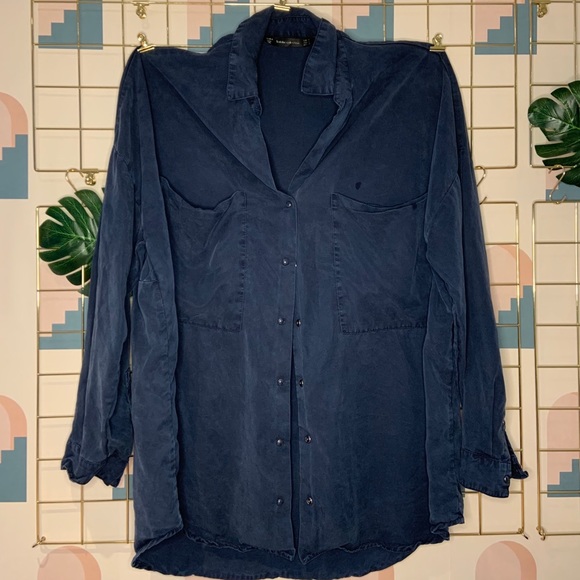 Zara navy blue oversized long sleeve top - Picture 4 of 4